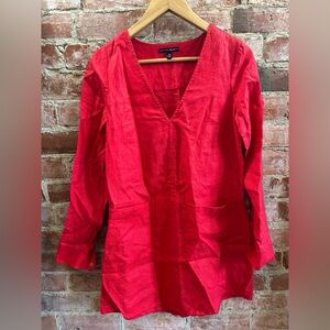 100% Linen Womens  V Neck Red Tunic Top/dress Dolce Vita Size XS Long Sleeve